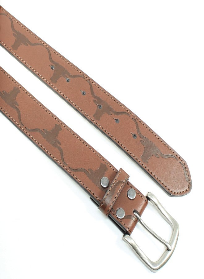 BC Belts حزام من جلد ثور لونغ هورن من بي سي بيلتس مع مشبك معدني بعرض 1.5 بوصة مزود بأزرار كبس - قرن ثور غربي (بني - مقاس كبير) - Image 5